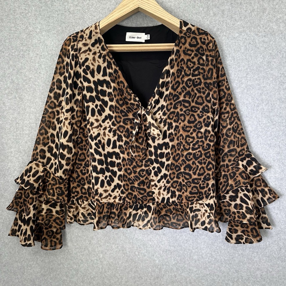 Line‎ & Dot Animal Print Effie Tiered Ruffle  Top Lightweight Womens Size Medium